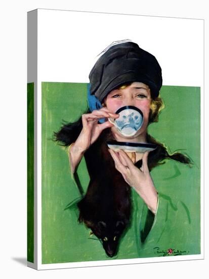 "Elegant Lady Drinking Cup of Tea,"February 20, 1926-Penrhyn Stanlaws-Stretched Canvas