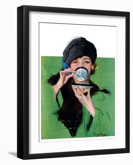 "Elegant Lady Drinking Cup of Tea,"February 20, 1926-Penrhyn Stanlaws-Framed Giclee Print