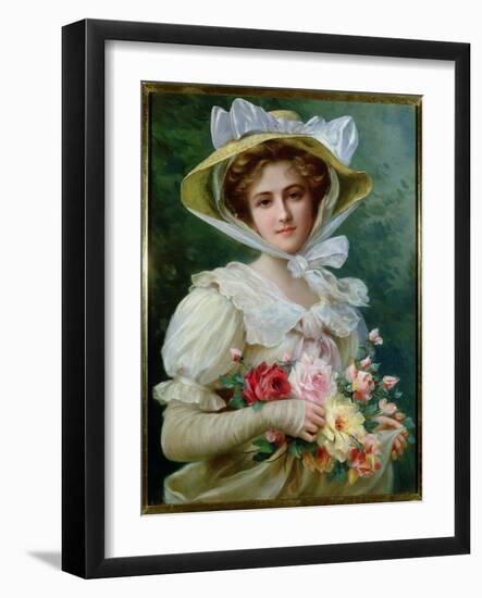 Elegant Lady with a Bouquet of Roses-Emile Vernon-Framed Giclee Print