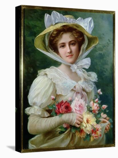 Elegant Lady with a Bouquet of Roses-Emile Vernon-Stretched Canvas