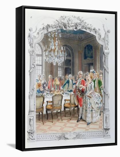 Elegant Meal During the Eighteenth Century-Maurice Leloir-Framed Stretched Canvas