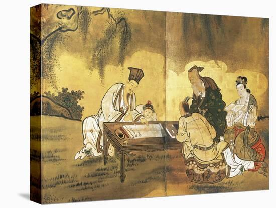 Elegant Pastimes, Calligraphy, Screen-Kano Tansetsu-Stretched Canvas