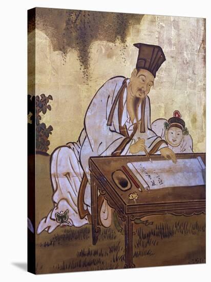 Elegant Pastimes, Calligraphy, Screen-Kano Tansetsu-Stretched Canvas