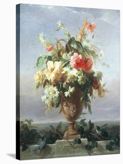 Elegant Vase of Flowers on a Ledge-Edouard Muller Rosenmuller-Stretched Canvas