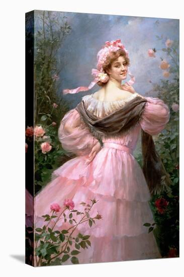 Elegant Woman in a Rose Garden-Felix Hippolyte-lucas-Stretched Canvas