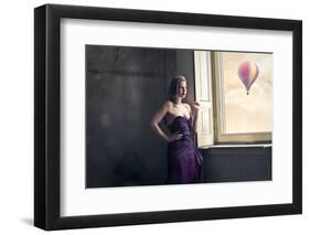 Elegant Woman Looks Hot Air Balloon-olly2-Framed Photographic Print