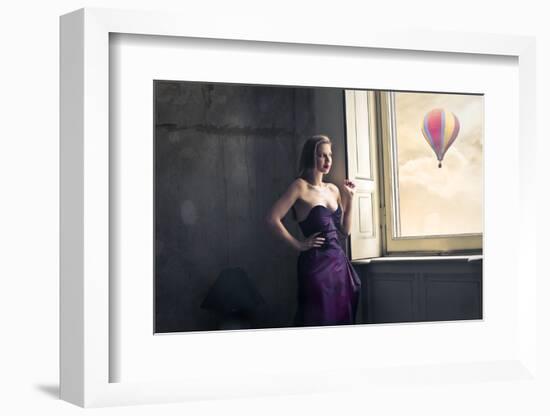 Elegant Woman Looks Hot Air Balloon-olly2-Framed Photographic Print