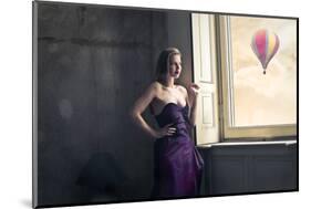 Elegant Woman Looks Hot Air Balloon-olly2-Mounted Photographic Print