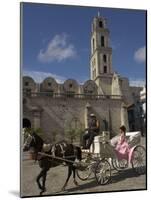 Elegant Woman Riding in Horse and Carriage, Plaza San Francisco De Asis, Havana, Cuba-Eitan Simanor-Mounted Photographic Print