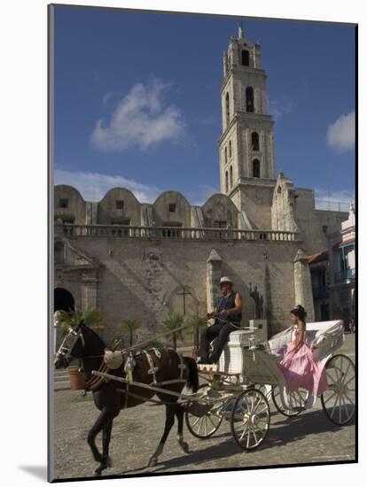 Elegant Woman Riding in Horse and Carriage, Plaza San Francisco De Asis, Havana, Cuba-Eitan Simanor-Mounted Photographic Print