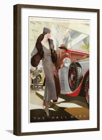 Elegantly Dressed Lady at the Motor Show, Olympia, London-null-Framed Art Print