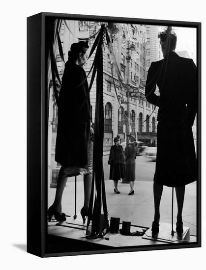 Elegantly dressed Women on Corner of Fifth Avenue and 58th in front of Window of Bergdorf Goodman-Alfred Eisenstaedt-Framed Stretched Canvas