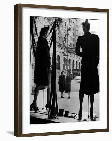 Elegantly dressed Women on Corner of Fifth Avenue and 58th in front of Window of Bergdorf Goodman-Alfred Eisenstaedt-Framed Photographic Print