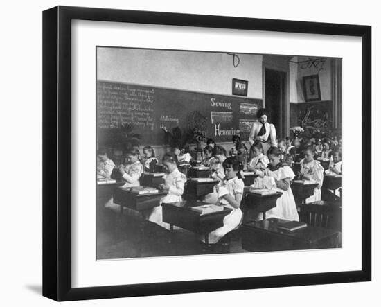 Elementary School Girls Learning Sewing-null-Framed Premium Photographic Print