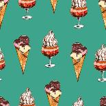Seamless Sweet Pattern with Ice Cream Desserts. Hand Drawn Vector Illustration.-Elena Akimova-Framed Stretched Canvas
