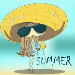 Funny Summer Girl Drinking the Cocktail.-Elena Barenbaum-Art Print