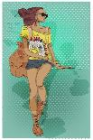 Cartoon Girl with Guitar-Elena Barenbaum-Art Print