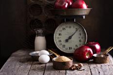 Baking Ingredients on Rustic Table Apples, Eggs and Sugar-Elena Veselova-Stretched Canvas