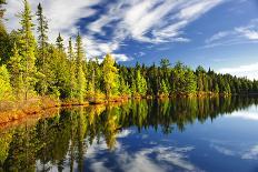 Dramatic Sunset and Pines at Lake of Two Rivers in Algonquin Park, Ontario, Canada-elenathewise-Photographic Print