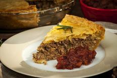 Slice of Traditional Pork Meat Pie Tourtiere with Apple and Cranberry Chutney from Quebec, Canada.-elenathewise-Photographic Print