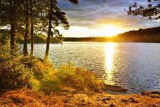 Rowboat Tied to Dock on Beautiful Lake with Dramatic Sunset-elenathewise-Photographic Print