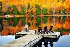 Two Wooden Chairs on Beach of Relaxing Lake at Sunset. Algonquin Provincial Park, Canada.-elenathewise-Photographic Print