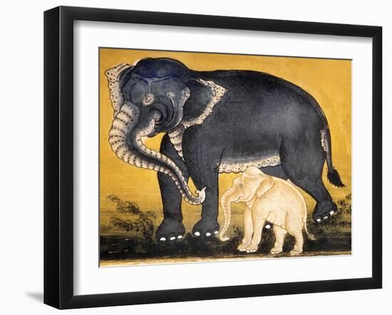 Elephant and Calf, Page from a Manuscript on Elephant Training-null-Framed Giclee Print