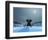 Elephant and Dog at Christmas Night-Mike_Kiev-Framed Photographic Print