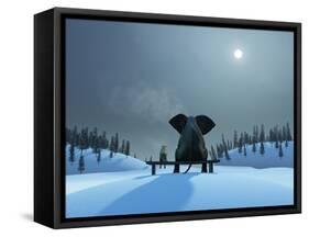 Elephant and Dog at Christmas Night-Mike_Kiev-Framed Stretched Canvas