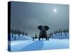 Elephant and Dog at Christmas Night-Mike_Kiev-Stretched Canvas