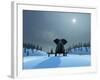 Elephant and Dog at Christmas Night-Mike_Kiev-Framed Photographic Print