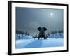 Elephant and Dog at Christmas Night-Mike_Kiev-Framed Photographic Print