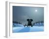 Elephant and Dog at Christmas Night-Mike_Kiev-Framed Photographic Print