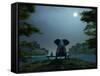 Elephant and Dog Meditate at Summer Night-Mike_Kiev-Framed Stretched Canvas