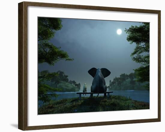 Elephant and Dog Meditate at Summer Night-Mike_Kiev-Framed Photographic Print