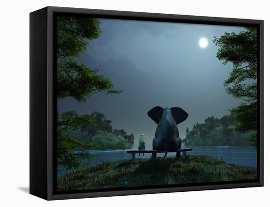 Elephant and Dog Meditate at Summer Night-Mike_Kiev-Framed Stretched Canvas