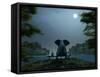 Elephant and Dog Meditate at Summer Night-Mike_Kiev-Framed Stretched Canvas