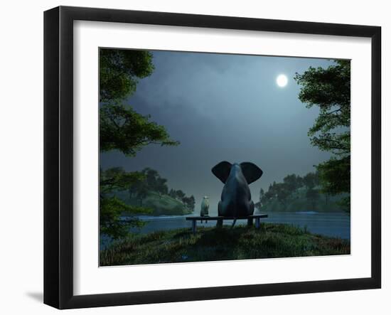 Elephant and Dog Meditate at Summer Night-Mike_Kiev-Framed Premium Photographic Print