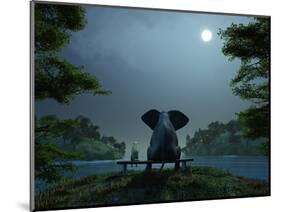 Elephant and Dog Meditate at Summer Night-Mike_Kiev-Mounted Photographic Print