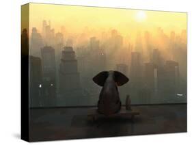 Elephant and Dog Sit on the Roof of a Skyscraper-Mike_Kiev-Stretched Canvas