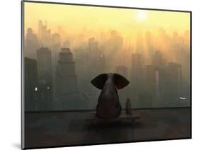 Elephant and Dog Sit on the Roof of a Skyscraper-Mike_Kiev-Mounted Photographic Print
