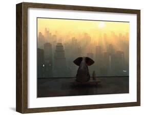 Elephant and Dog Sit on the Roof of a Skyscraper-Mike_Kiev-Framed Photographic Print