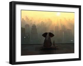 Elephant and Dog Sit on the Roof of a Skyscraper-Mike_Kiev-Framed Photographic Print