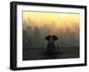 Elephant and Dog Sit on the Roof of a Skyscraper-Mike_Kiev-Framed Premium Photographic Print