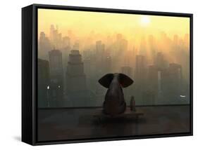 Elephant and Dog Sit on the Roof of a Skyscraper-Mike_Kiev-Framed Stretched Canvas