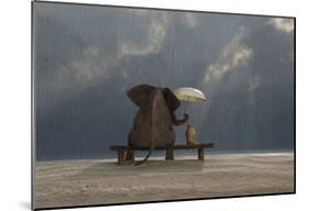 Elephant And Dog Sit Under The Rain-Mike_Kiev-Mounted Poster