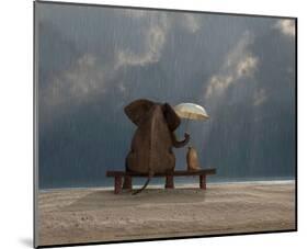 Elephant and Dog Sit Under the Rain-Mike Kiev-Mounted Art Print