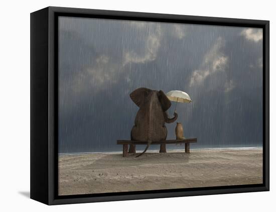 Elephant And Dog Sit Under The Rain-Mike_Kiev-Framed Stretched Canvas