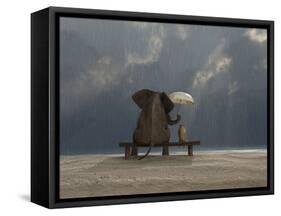 Elephant And Dog Sit Under The Rain-Mike_Kiev-Framed Stretched Canvas