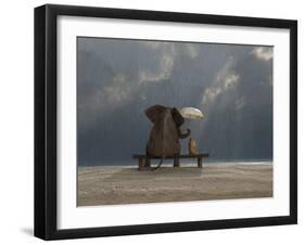 Elephant And Dog Sit Under The Rain-Mike_Kiev-Framed Photographic Print